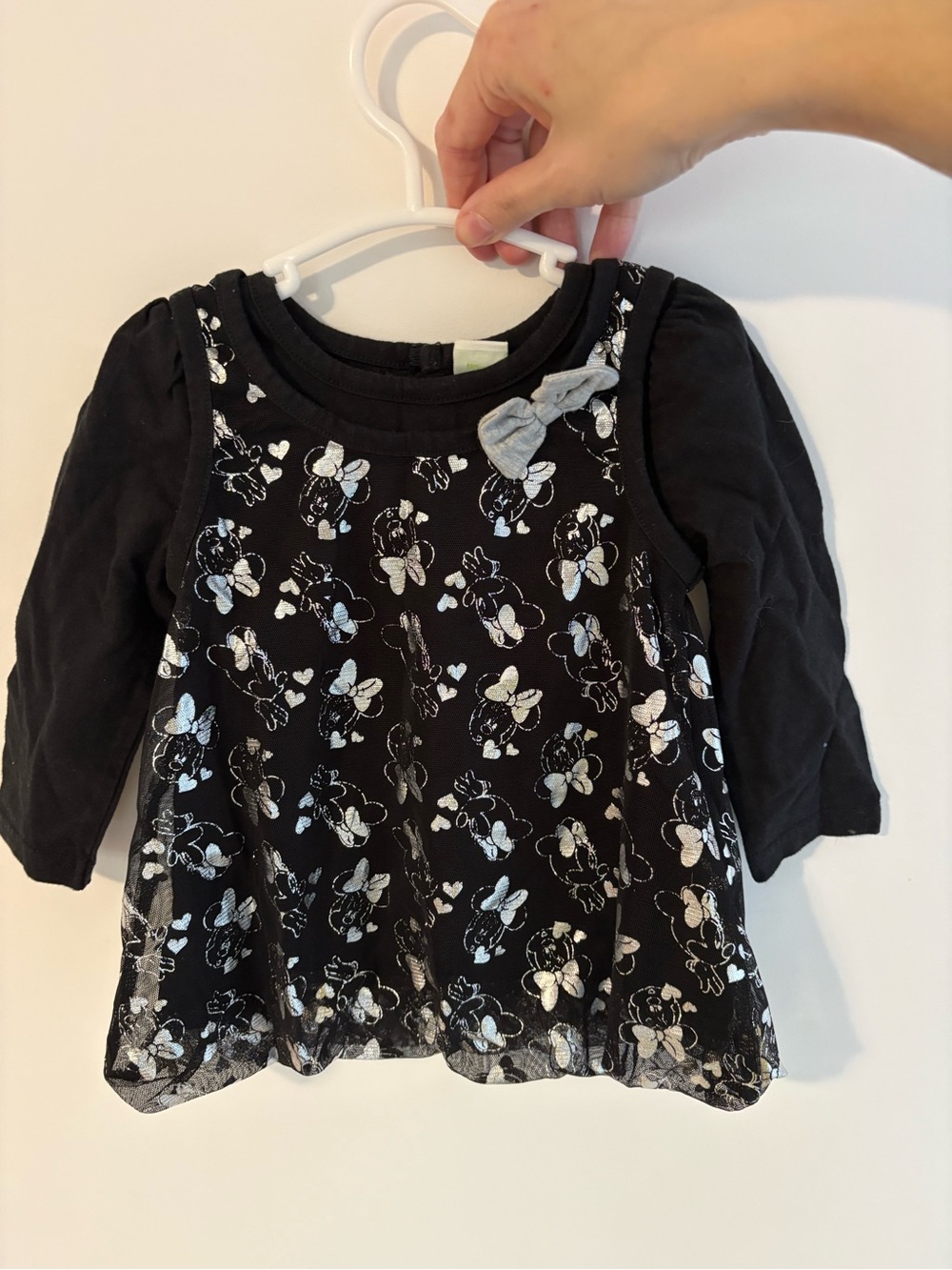 Disney Black Long Sleeve Girls Top with Silver Floral Overlay